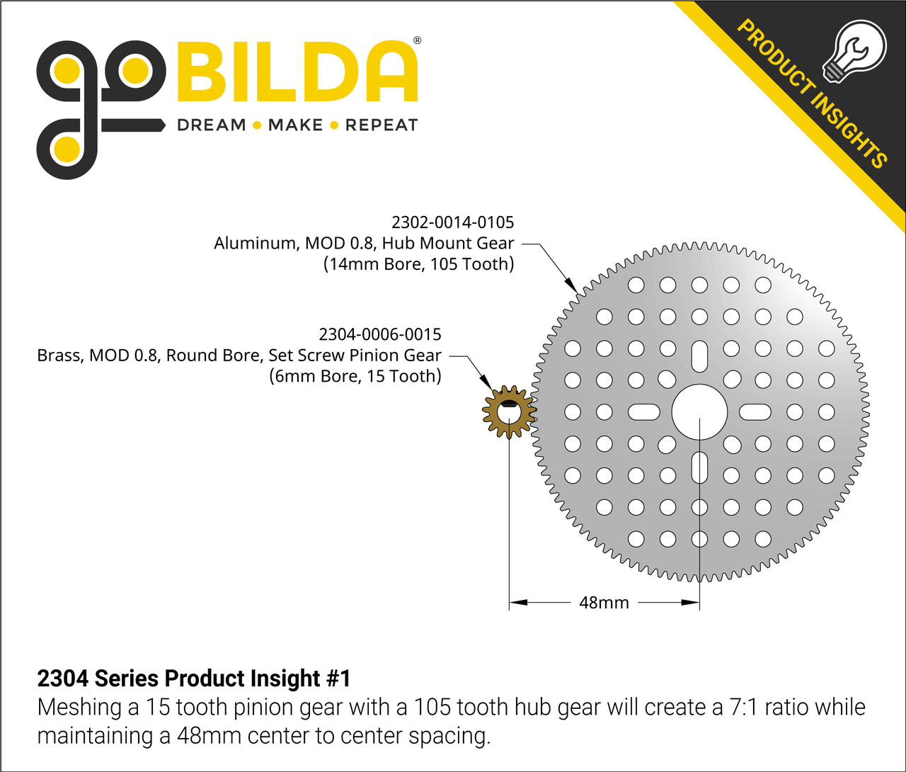 2304 Series Brass, MOD 0.8 Pinion Gear (6mm Bore, 15 Tooth)