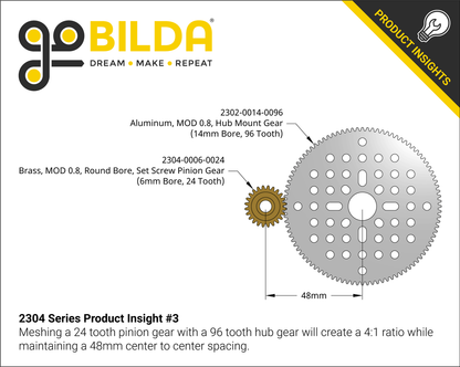 2304 Series Brass, MOD 0.8 Pinion Gear (6mm Bore, 24 Tooth)