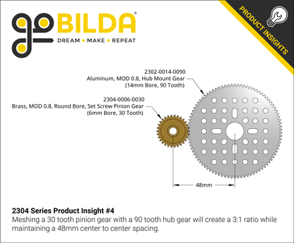 2304 Series Brass, MOD 0.8 Pinion Gear (6mm Bore, 30 Tooth)