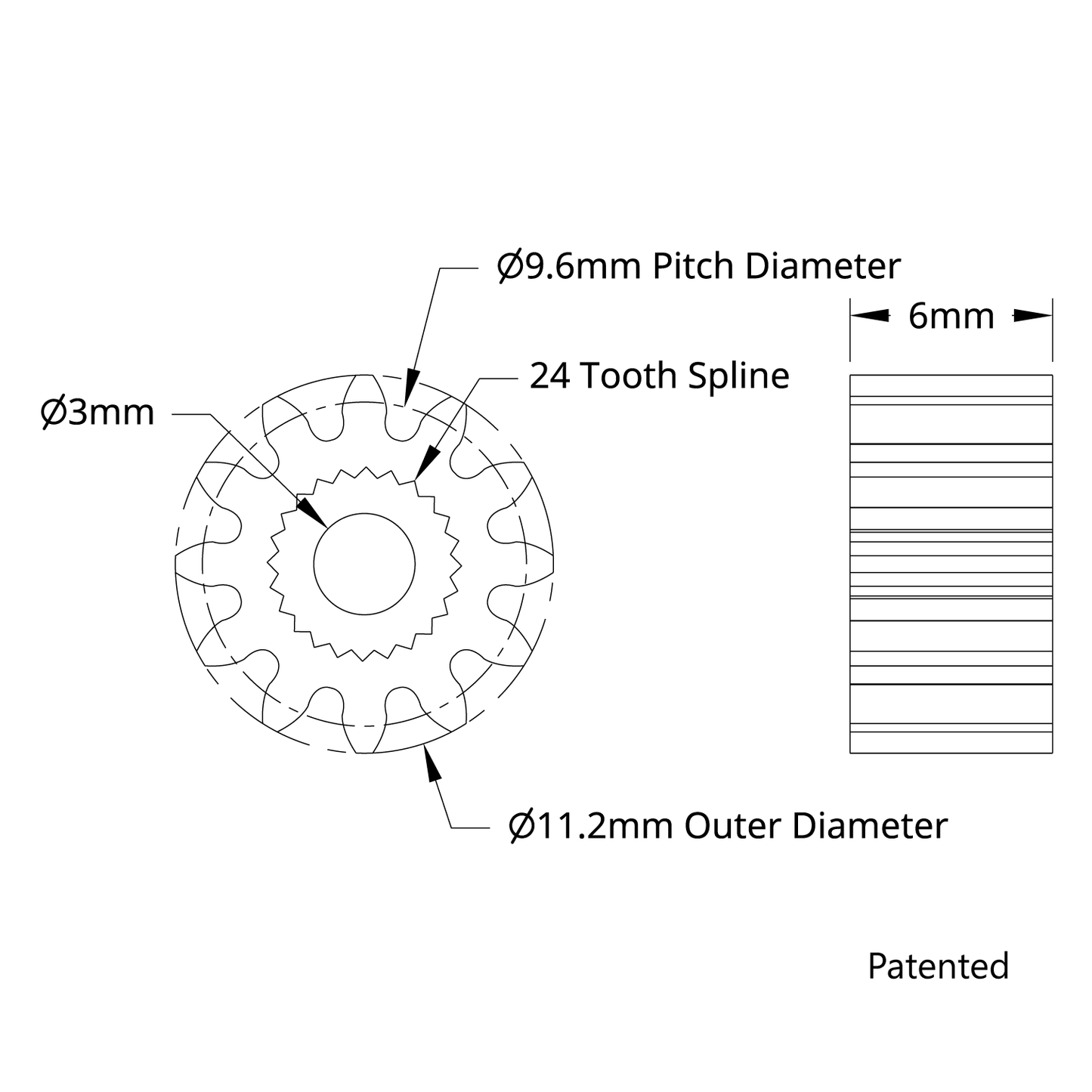 2305 Series Brass, MOD 0.8, Servo Gear (24 Tooth Spline, 12 Tooth)