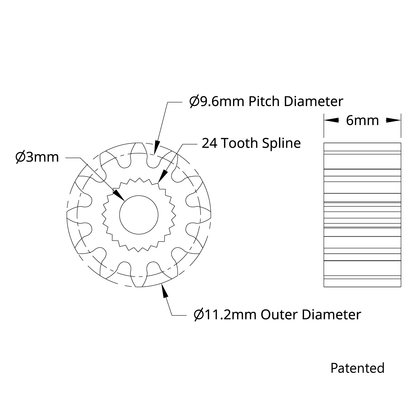 2305 Series Brass, MOD 0.8, Servo Gear (24 Tooth Spline, 12 Tooth)