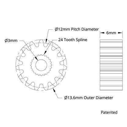 2305 Series Brass, MOD 0.8, Servo Gear (24 Tooth Spline, 15 Tooth)