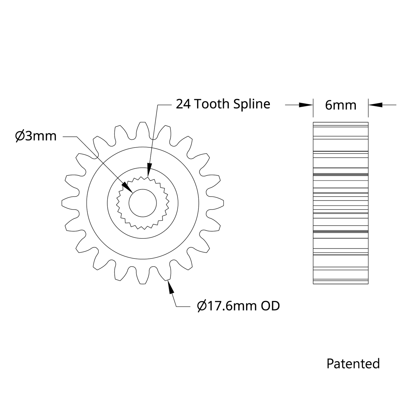 2305 Series Brass, MOD 0.8, Servo Gear (24 Tooth Spline, 20 Tooth)