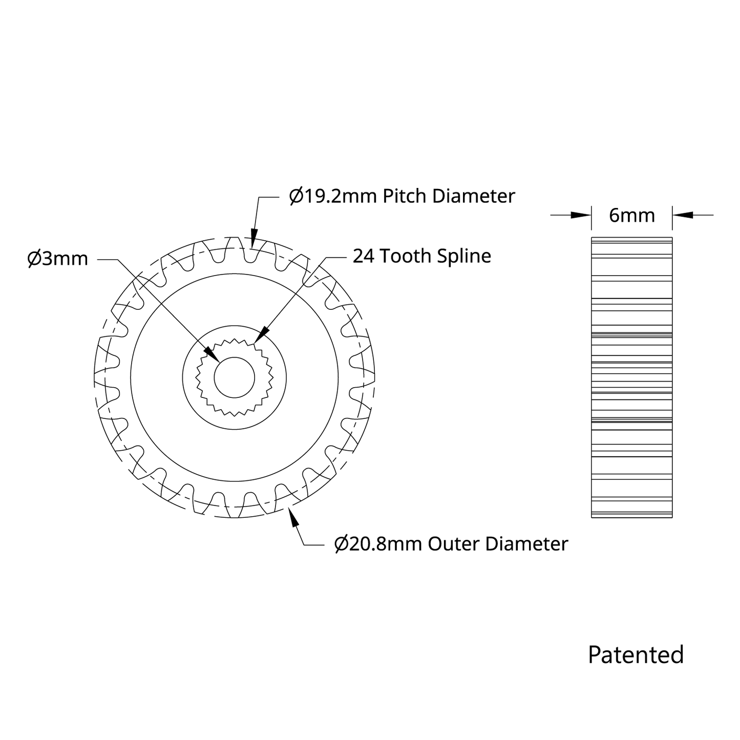 2305 Series Brass, MOD 0.8, Servo Gear (24 Tooth Spline, 24 Tooth)