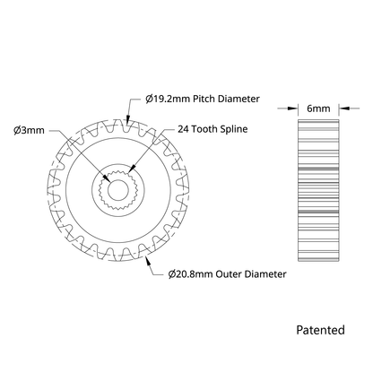 2305 Series Brass, MOD 0.8, Servo Gear (24 Tooth Spline, 24 Tooth)