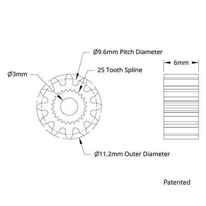 2305  Series Brass, MOD 0.8, Servo Gear (25 Tooth Spline, 12 Tooth)