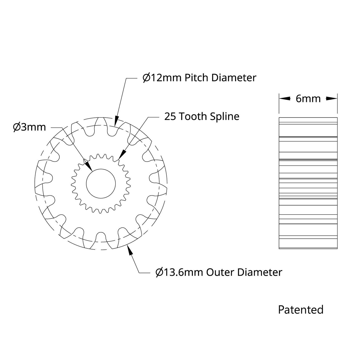 2305  Series Brass, MOD 0.8, Servo Gear (25 Tooth Spline, 15 Tooth)