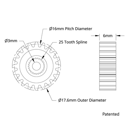 2305  Series Brass, MOD 0.8, Servo Gear (25 Tooth Spline, 20 Tooth)