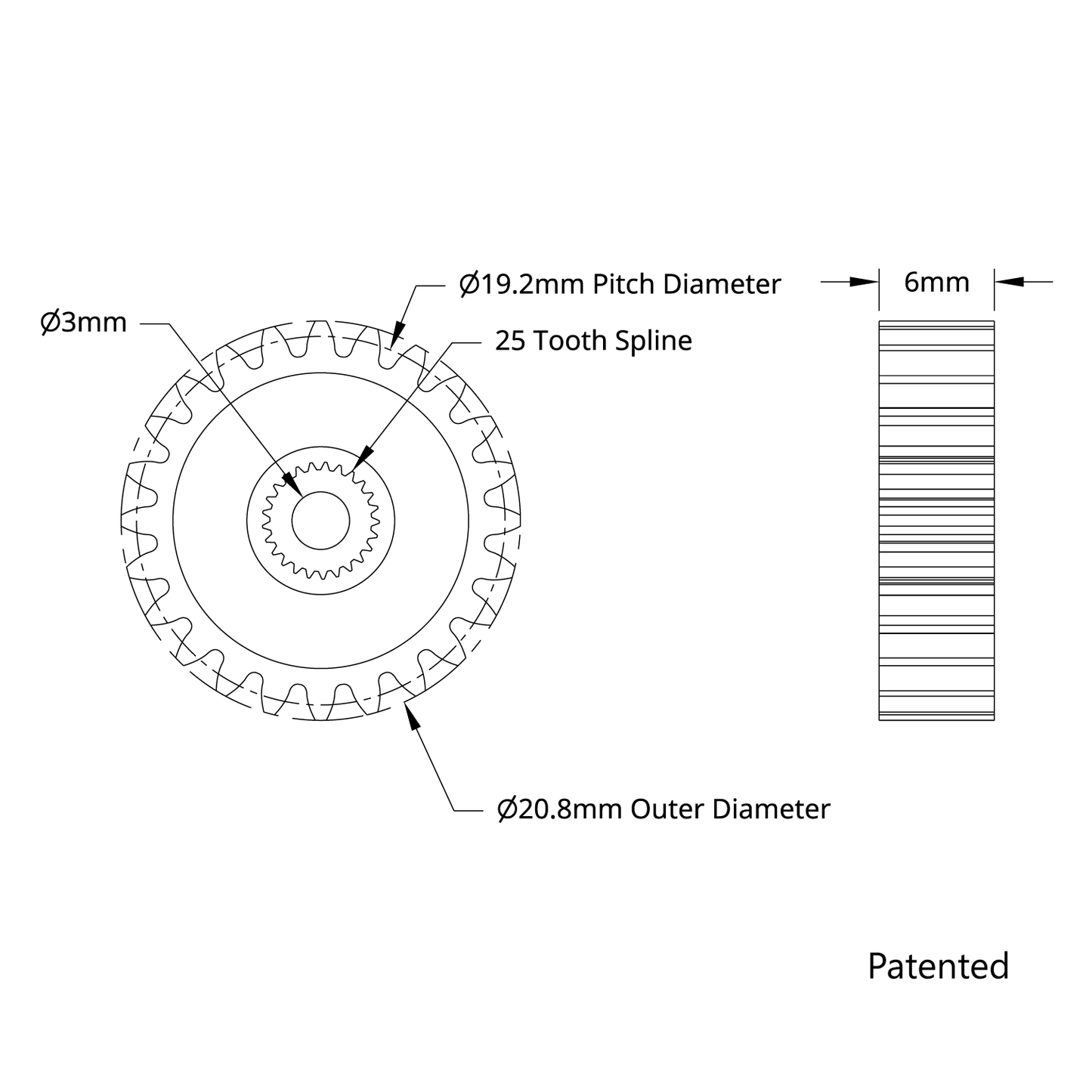 2305  Series Brass, MOD 0.8, Servo Gear (25 Tooth Spline, 24 Tooth)