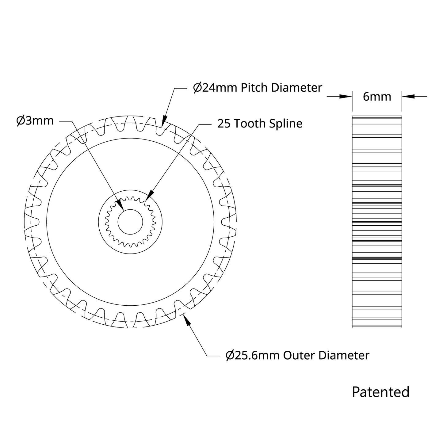 2305  Series Brass, MOD 0.8, Servo Gear (25 Tooth Spline, 30 Tooth)