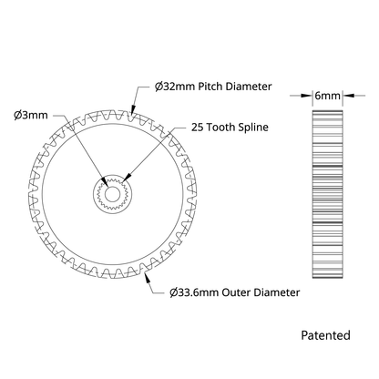 2305  Series Brass, MOD 0.8, Servo Gear (25 Tooth Spline, 40 Tooth)