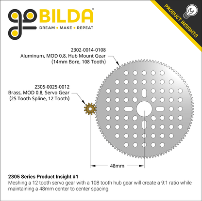 2305  Series Brass, MOD 0.8, Servo Gear (25 Tooth Spline, 12 Tooth)