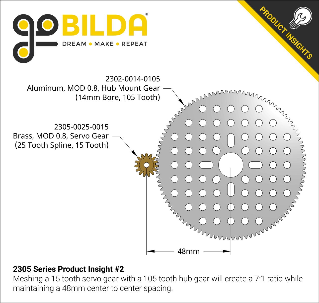 2305  Series Brass, MOD 0.8, Servo Gear (25 Tooth Spline, 15 Tooth)