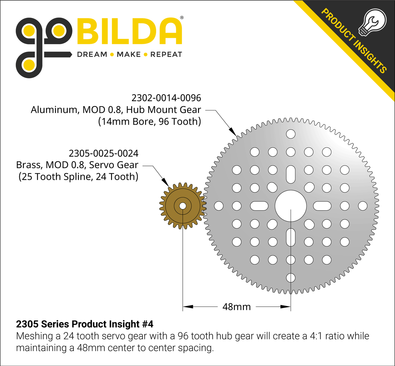 2305  Series Brass, MOD 0.8, Servo Gear (25 Tooth Spline, 24 Tooth)