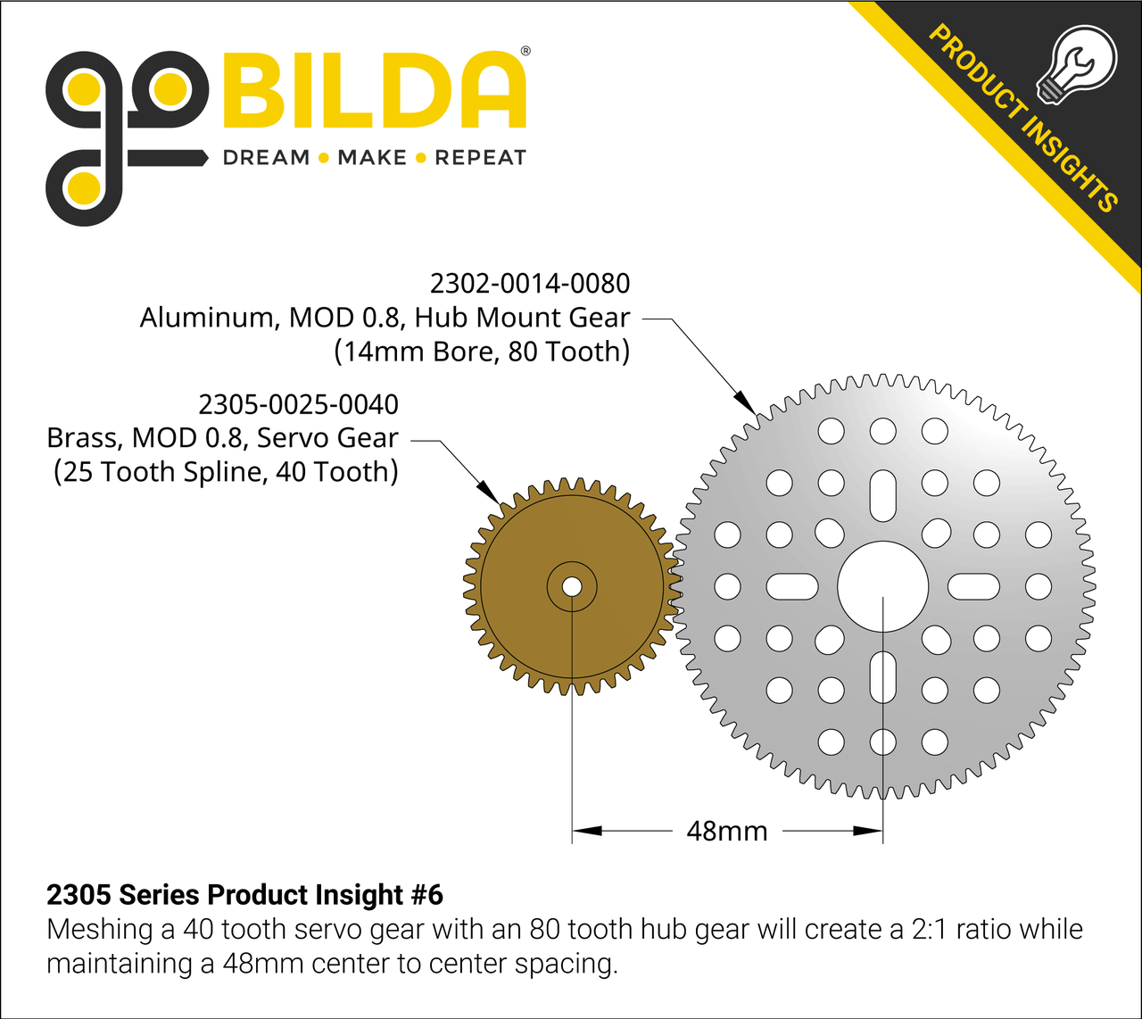 2305  Series Brass, MOD 0.8, Servo Gear (25 Tooth Spline, 40 Tooth)