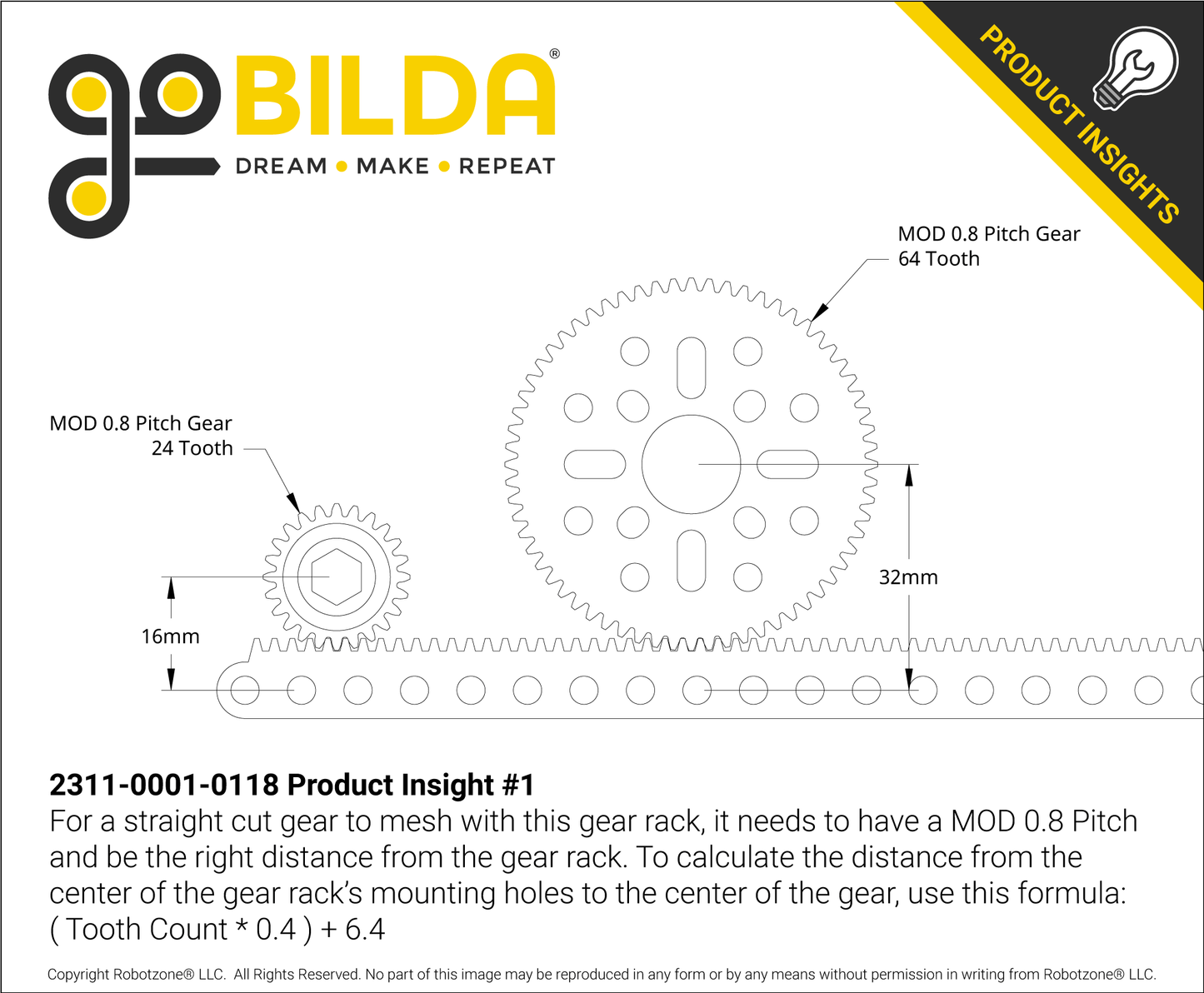 Acetal MOD 0.8 Gear Rack (118 Tooth, 41 Hole)