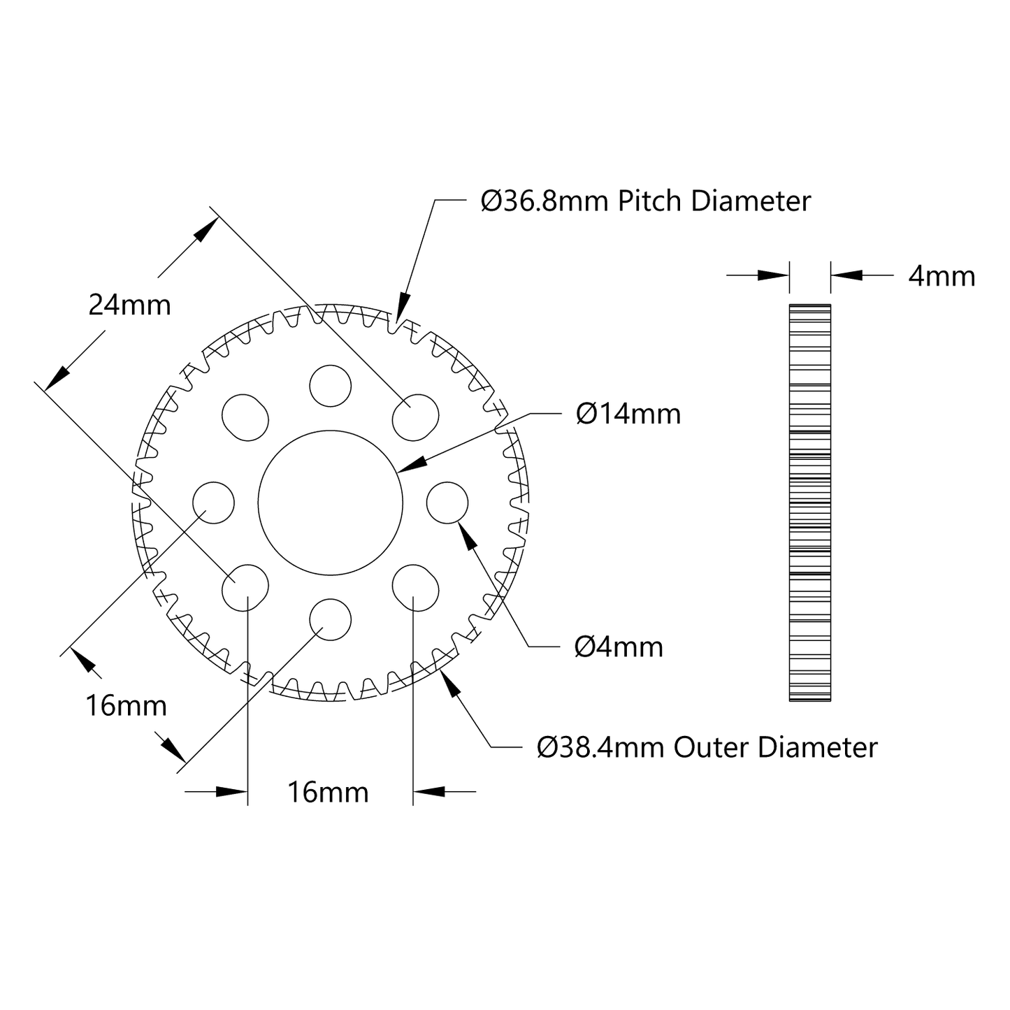 46 Tooth Hub-Mount Gear (MOD 0.8, 4mm Thick Acetal)