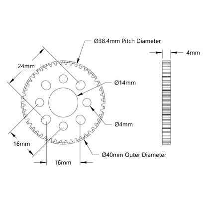 48 Tooth Hub-Mount Gear (MOD 0.8, 4mm Thick Acetal)