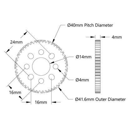 50 Tooth Hub-Mount Gear (MOD 0.8, 4mm Thick Acetal)