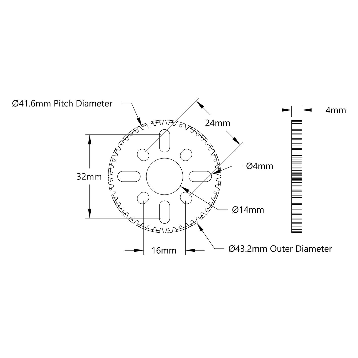 52 Tooth Hub-Mount Gear (MOD 0.8, 4mm Thick Acetal)