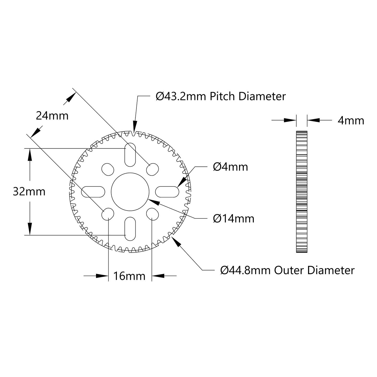 54 Tooth Hub-Mount Gear (MOD 0.8, 4mm Thick Acetal)