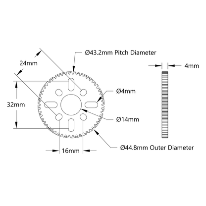 54 Tooth Hub-Mount Gear (MOD 0.8, 4mm Thick Acetal)