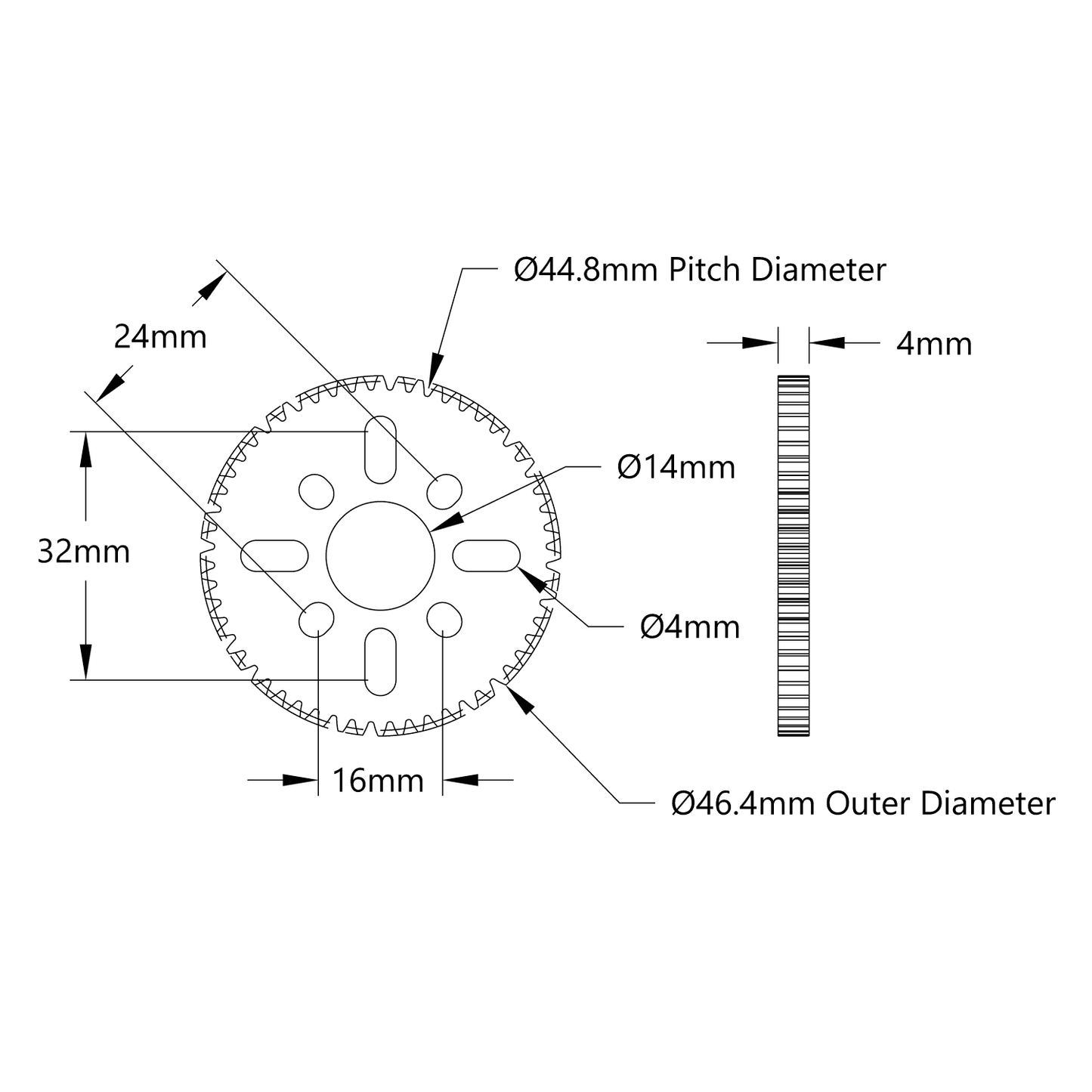 56 Tooth Hub-Mount Gear (MOD 0.8, 4mm Thick Acetal)