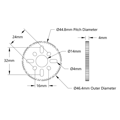 56 Tooth Hub-Mount Gear (MOD 0.8, 4mm Thick Acetal)