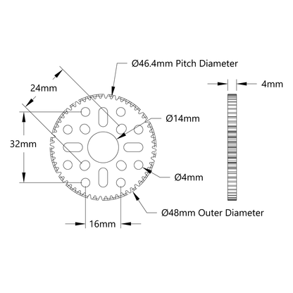 58 Tooth Hub-Mount Gear (MOD 0.8, 4mm Thick Acetal)