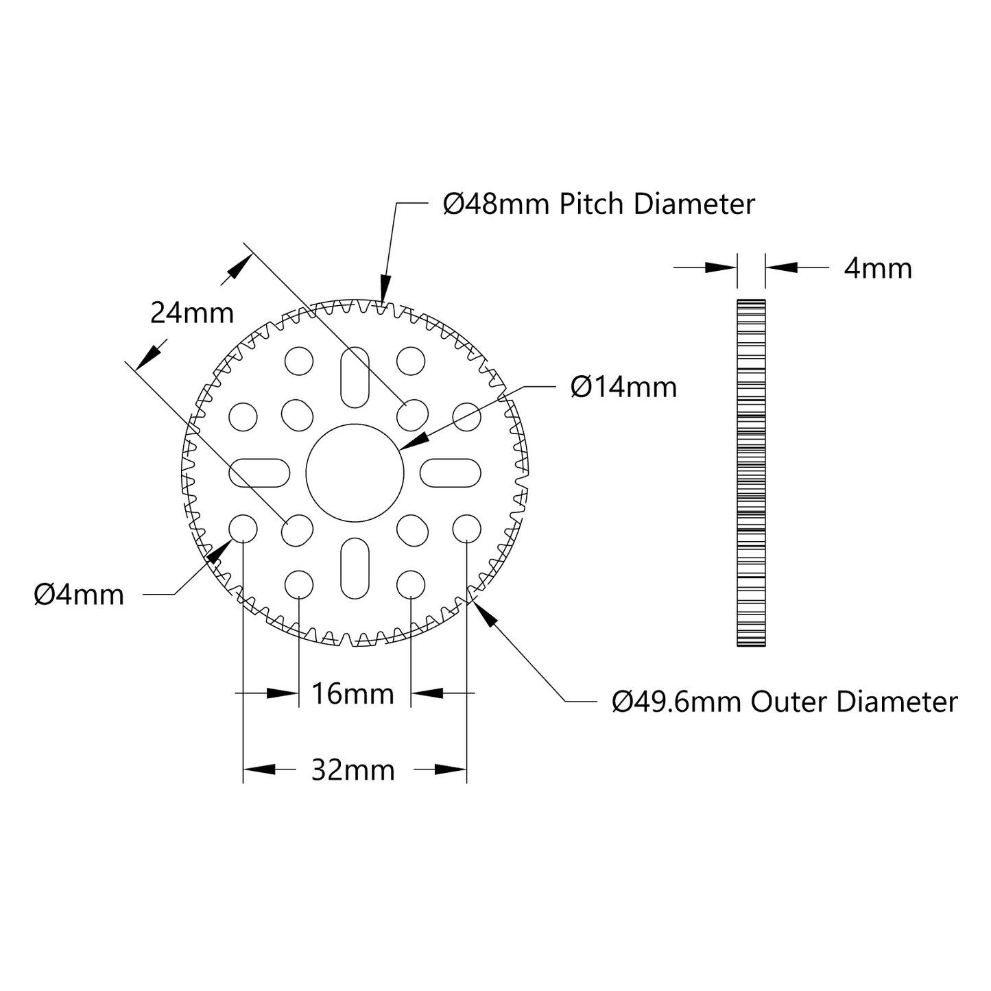 60 Tooth Hub-Mount Gear (MOD 0.8, 4mm Thick Acetal)