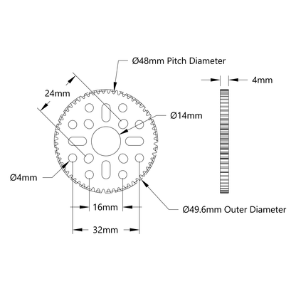 60 Tooth Hub-Mount Gear (MOD 0.8, 4mm Thick Acetal)