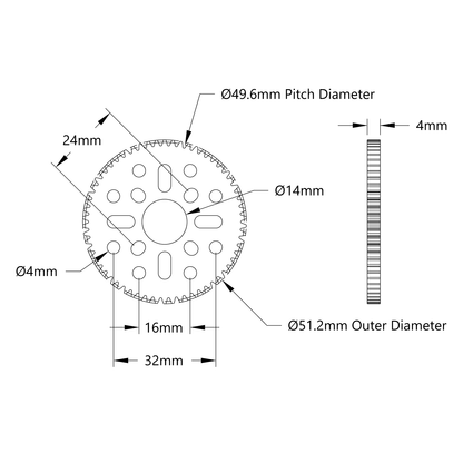 62 Tooth Hub-Mount Gear (MOD 0.8, 4mm Thick Acetal)