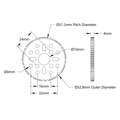 64 Tooth Hub-Mount Gear (MOD 0.8, 4mm Thick Acetal)