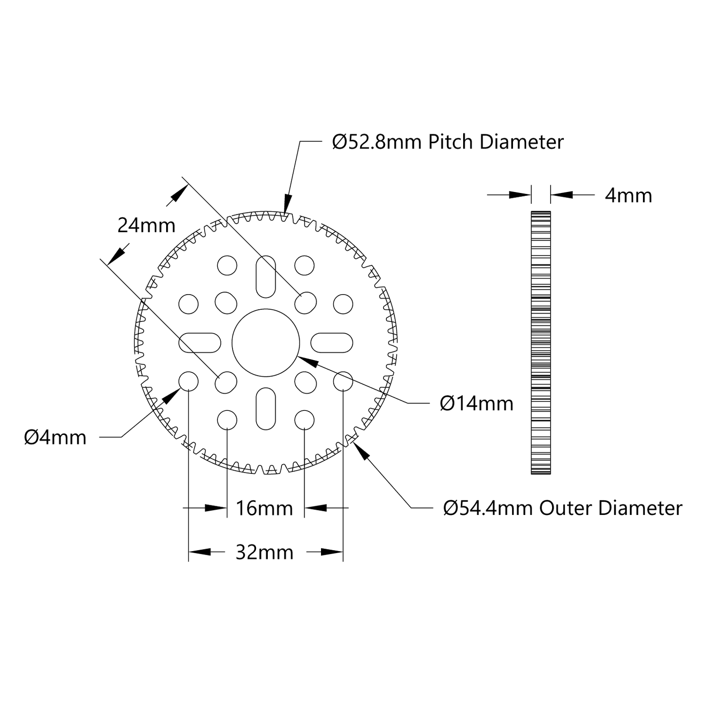 66 Tooth Hub-Mount Gear (MOD 0.8, 4mm Thick Acetal)