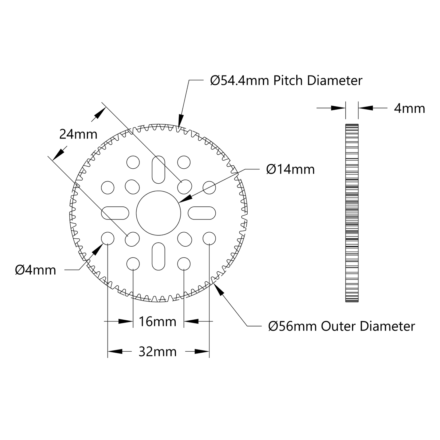 68 Tooth Hub-Mount Gear (MOD 0.8, 4mm Thick Acetal)