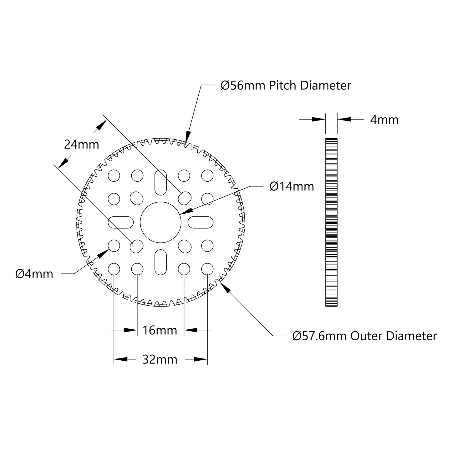 70 Tooth Hub-Mount Gear (MOD 0.8, 4mm Thick Acetal)