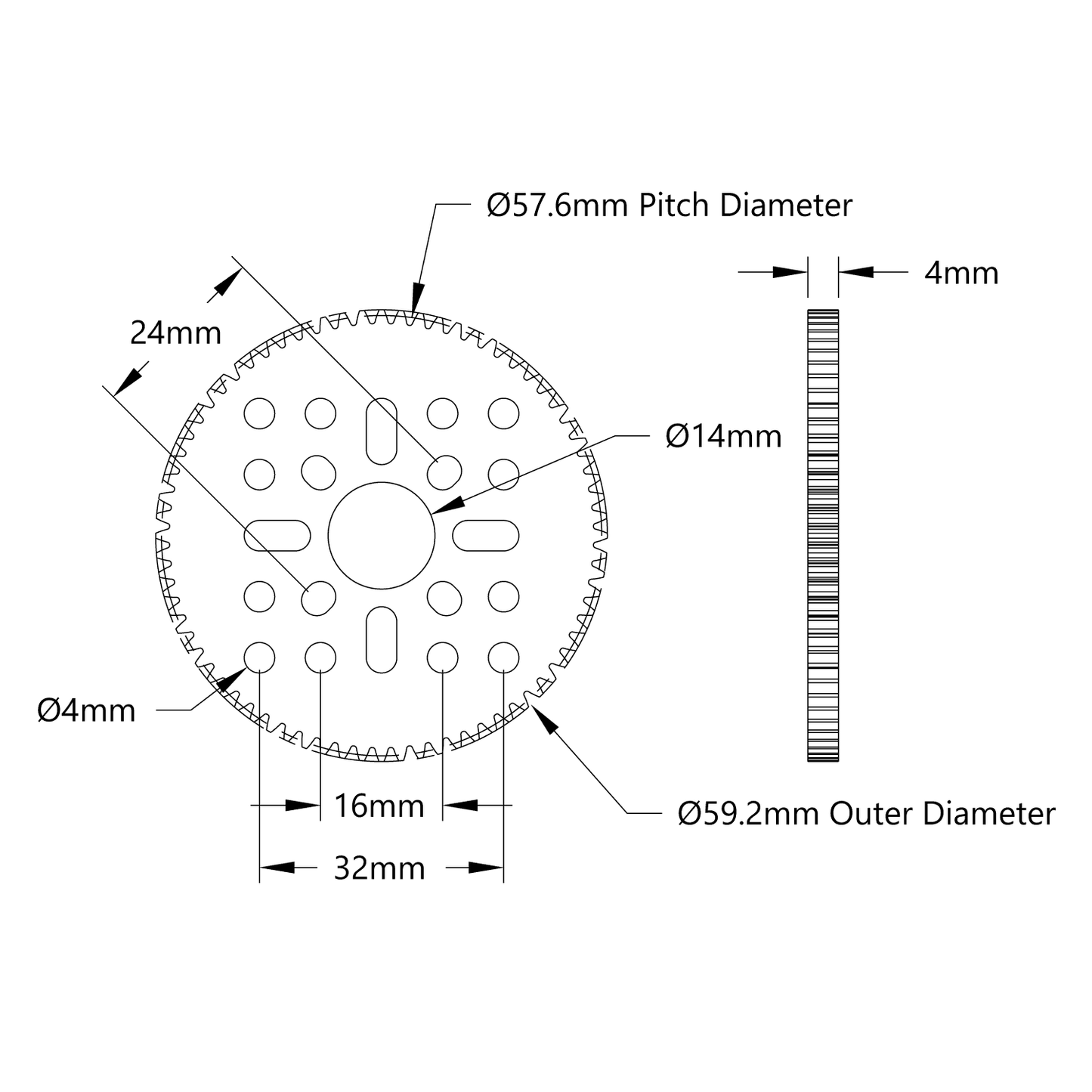 72 Tooth Hub-Mount Gear (MOD 0.8, 4mm Thick Acetal)