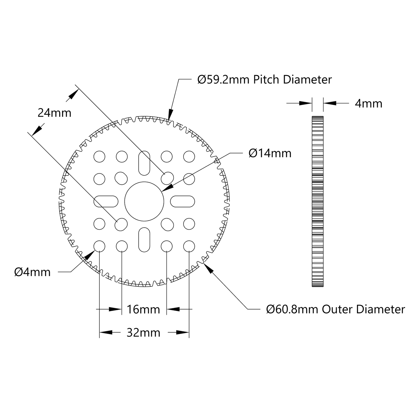 74 Tooth Hub-Mount Gear (MOD 0.8, 4mm Thick Acetal)