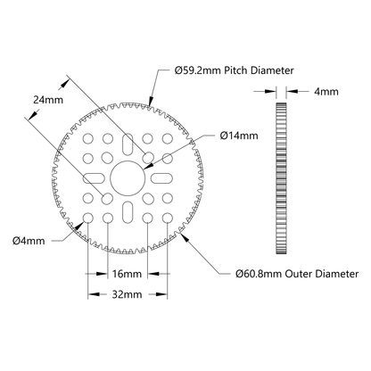 74 Tooth Hub-Mount Gear (MOD 0.8, 4mm Thick Acetal)