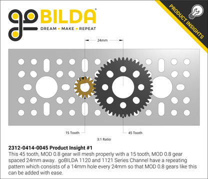 45 Tooth Hub-Mount Gear (MOD 0.8, 4mm Thick Acetal)