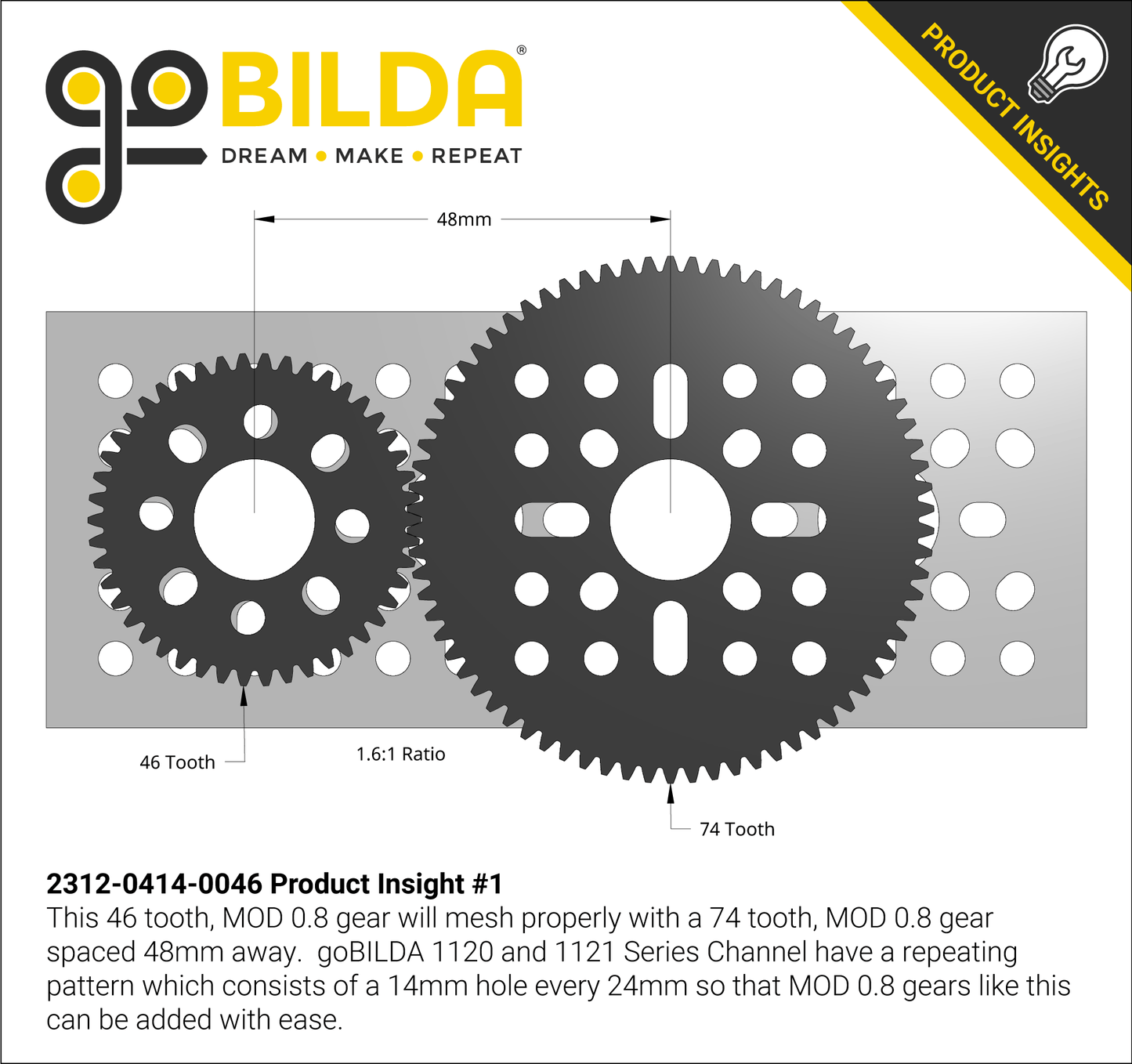 46 Tooth Hub-Mount Gear (MOD 0.8, 4mm Thick Acetal)