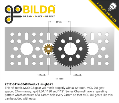 48 Tooth Hub-Mount Gear (MOD 0.8, 4mm Thick Acetal)