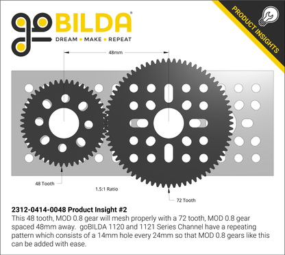 48 Tooth Hub-Mount Gear (MOD 0.8, 4mm Thick Acetal)