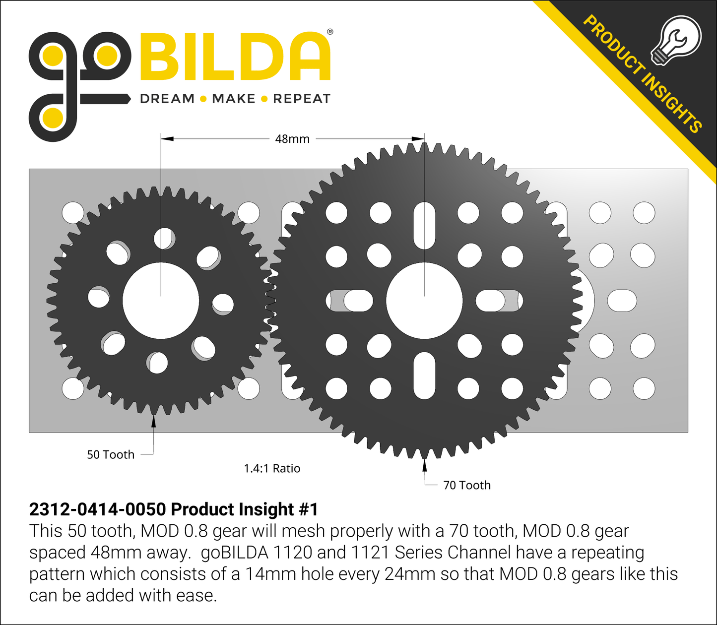 50 Tooth Hub-Mount Gear (MOD 0.8, 4mm Thick Acetal)