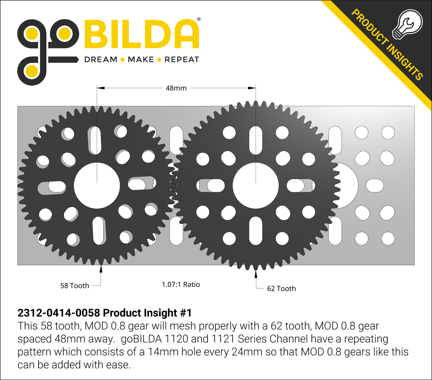 58 Tooth Hub-Mount Gear (MOD 0.8, 4mm Thick Acetal)