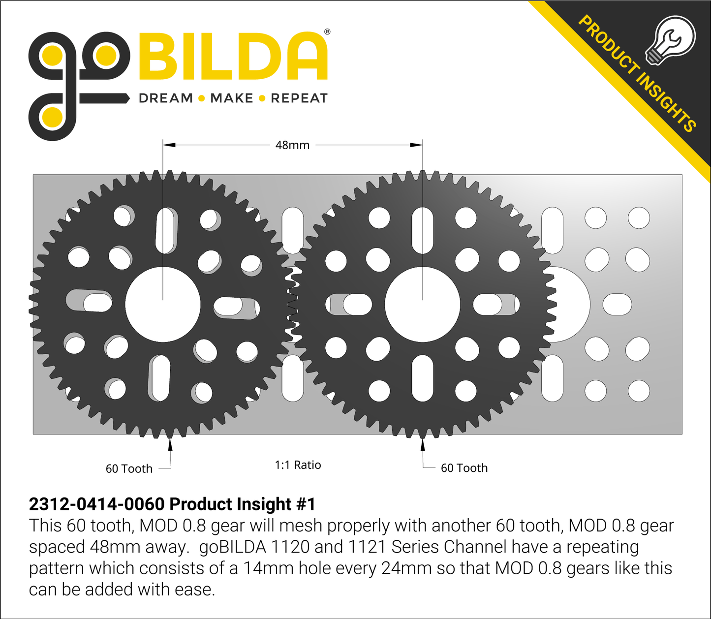 60 Tooth Hub-Mount Gear (MOD 0.8, 4mm Thick Acetal)