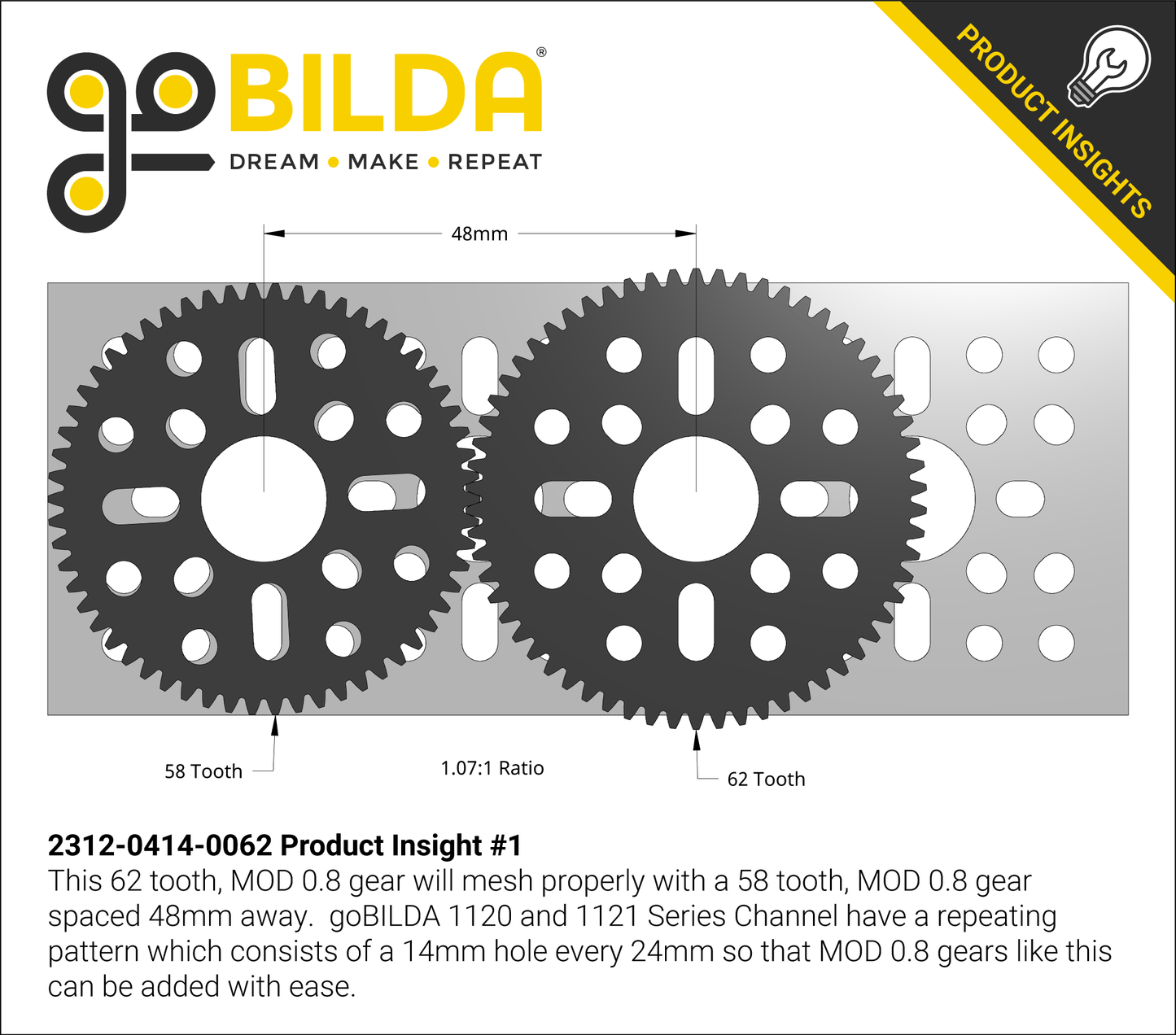 62 Tooth Hub-Mount Gear (MOD 0.8, 4mm Thick Acetal)