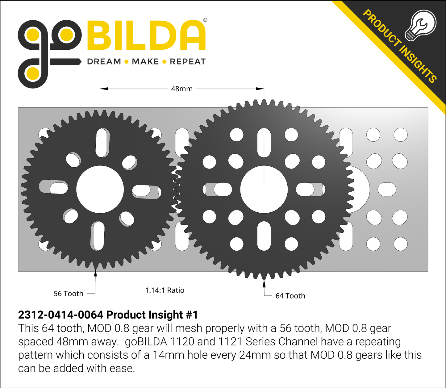 64 Tooth Hub-Mount Gear (MOD 0.8, 4mm Thick Acetal)