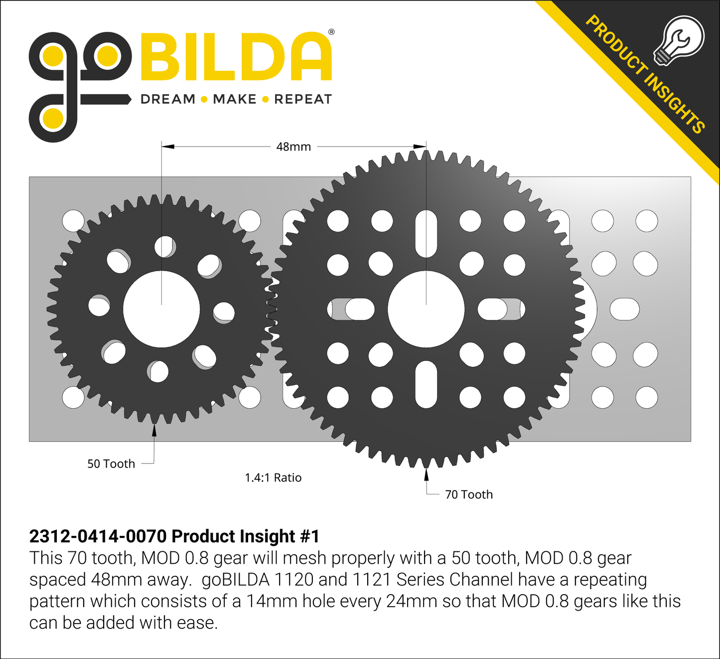 70 Tooth Hub-Mount Gear (MOD 0.8, 4mm Thick Acetal)