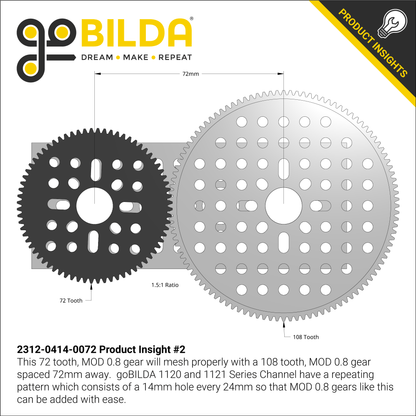 72 Tooth Hub-Mount Gear (MOD 0.8, 4mm Thick Acetal)